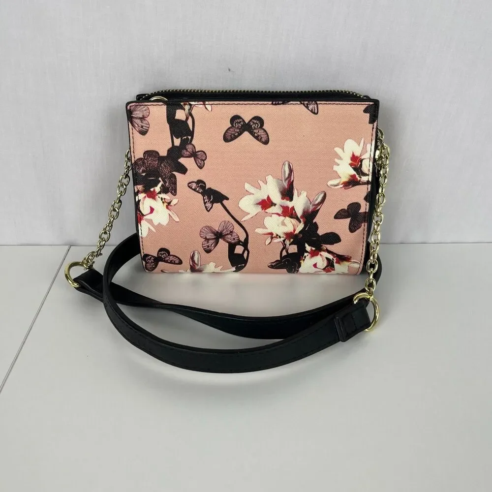 Steve Madden Small Crossbody Purse Logo Pink & Black Floral Butterfly Casual